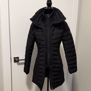DKNY Black Long Quilted Puffer Coat